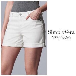 NWT Simply Vera Wang Roll Cuff White Jean Stretch Denim Shorts Sz 16